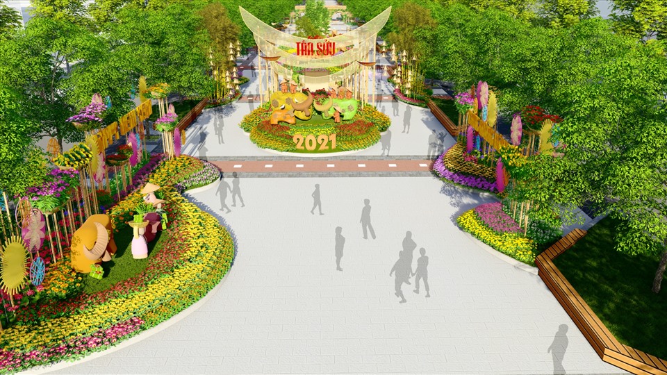 Quang cảnh đường hoa Nguyễn Huệ 2021