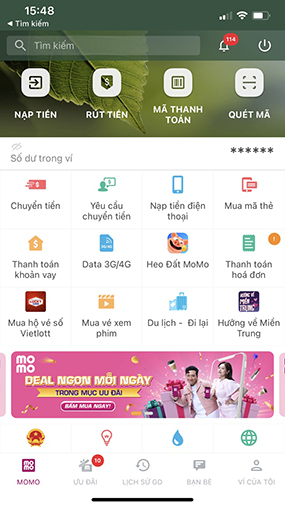 Tìm từ khóa “Vietcredit” tại màn hình chính Ví MoMo